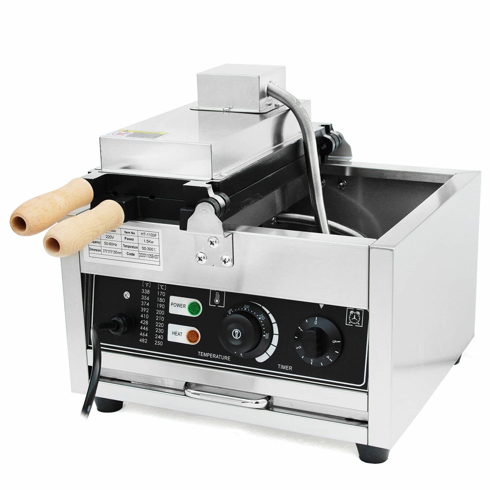 Gofrera comercial de acero inoxidable gofrera antiadherente regulador de temperatura 1500 W eléctrico para gofres de burbujas para panaderías restaurantes quioscos cantinas