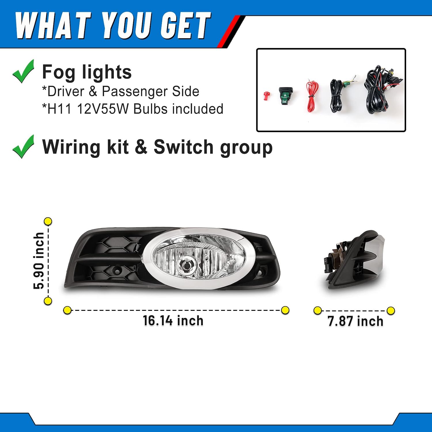 Fog Lights compatible for Civic 2 Door Coupe 2012 2013 Driver Passenger Replacement Lamps Assembly