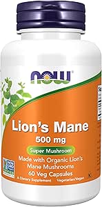 NOW Foods Supplements, Lion's Mane 500 mg, Super Mushroom, Made with Organic Lion's Mane Mushrooms, 60 Veg Capsules