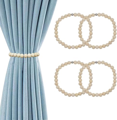 HIASTRA Abrazaderas magnéticas de madera para cortinas, soporte de cortina decorativo bohemio, para exteriores, cortinas naturales para cortinas de