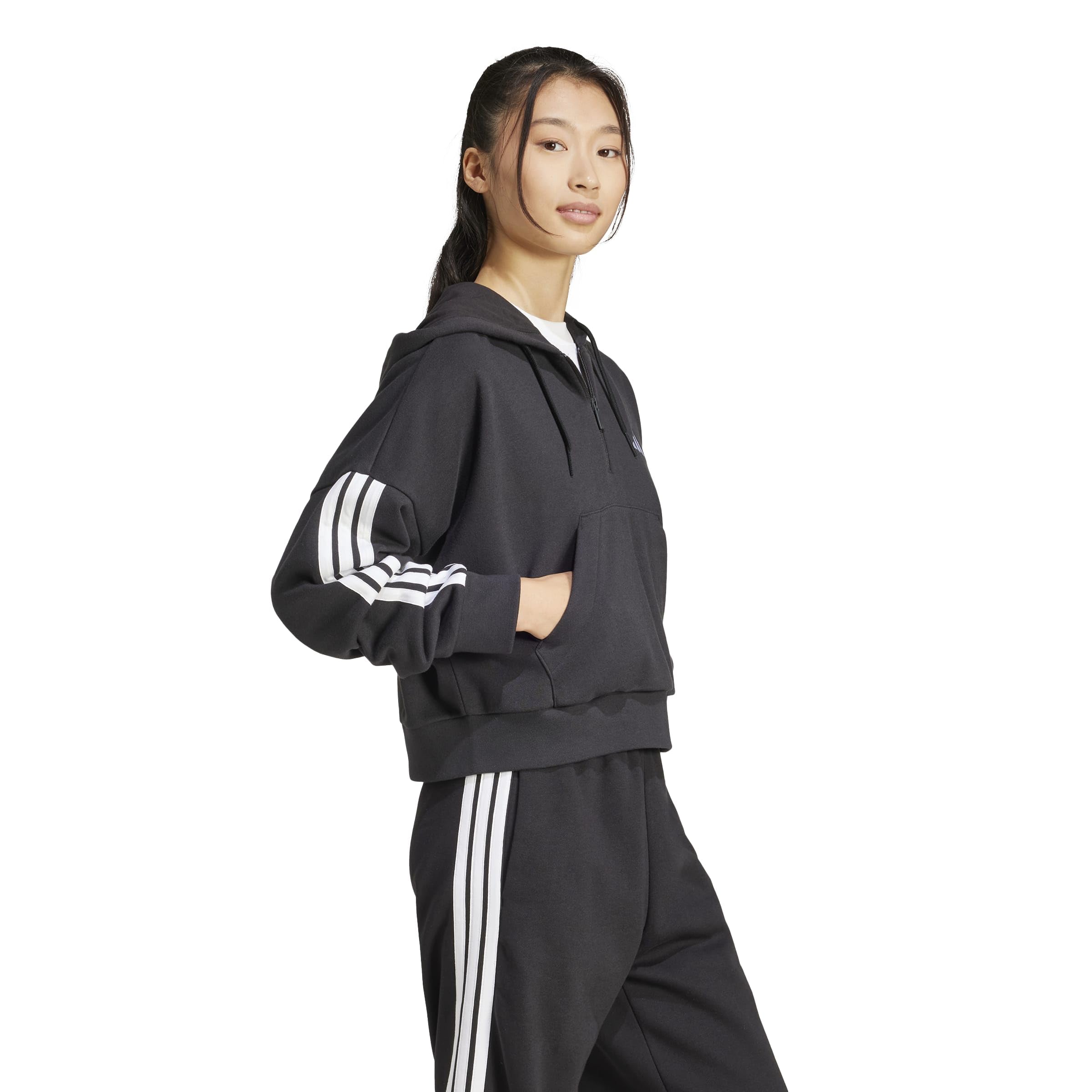 adidas Women's Sudadera con Capucha Essentials French Terry Quarter-Zip 3 Bandas
