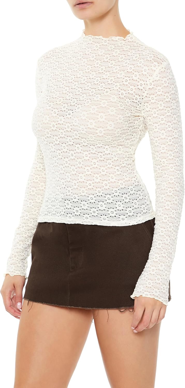 Forever 21 Womens Lettuce-Edge Lace Top - Image 4