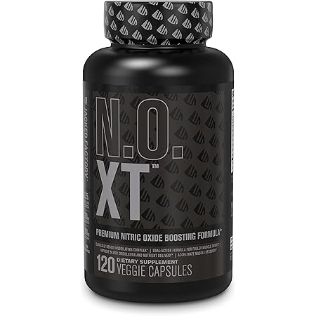 Jacked Factory N.O. XT Black Nitric Oxide Supplement - w/Arginine NO3-T Nitrates for Blood Flow, Muscle Growth & Energy - Pre Workout NO2 Blood Flow Supplement for Men & Women - 120Caps