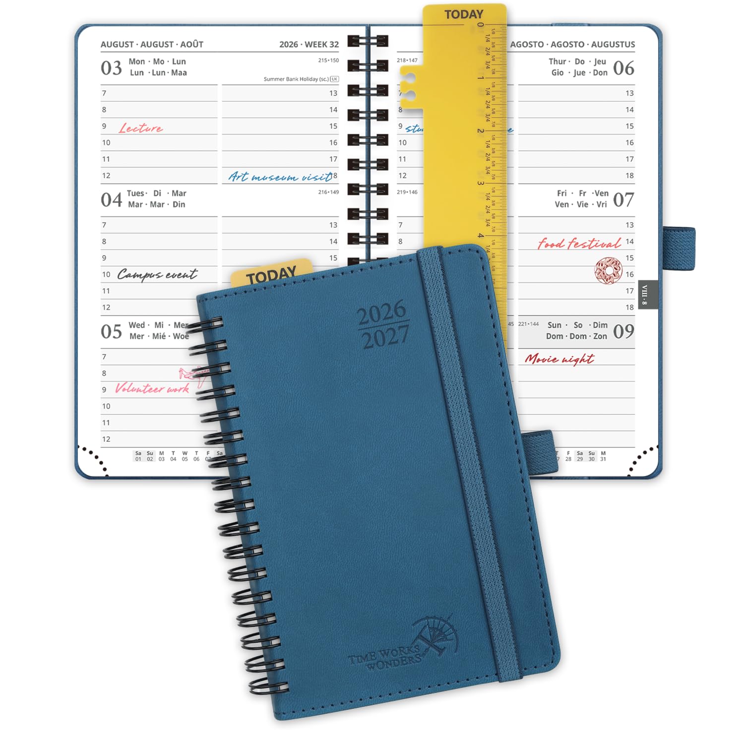 POPRUN Academic Pocket Diary 2026-2027 A6 (16x10.5 cm) Week to View Soft Cover Spiral 17 Months (Aug'26 - Dec'27) Small for Bag,Mid Year Weekly PU Leather Planner(Night Sky Blue)