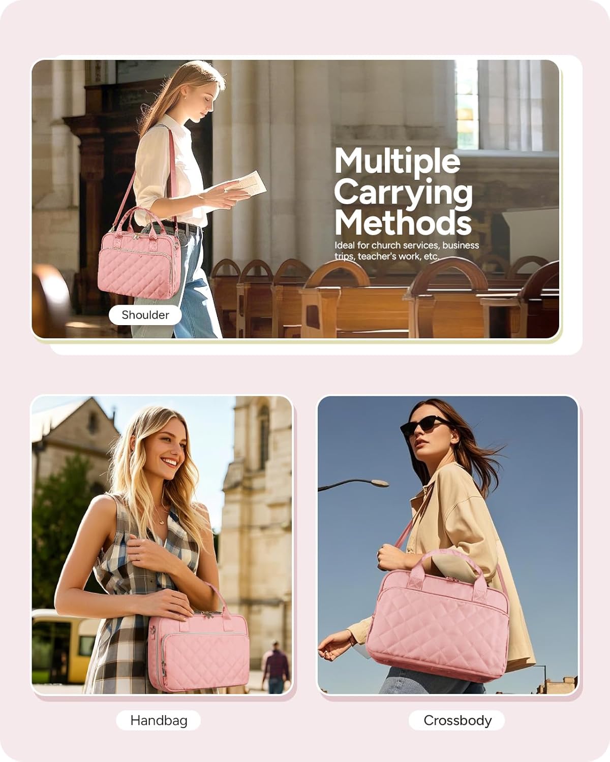 Bible Journaling Kit – Quilted Bible Cover Case for Women, 31 Highlighters, 75 Tabs, Bible Study Supplies & Christian Gift for Women and Teens (Shoulder Strap, Blush Pink) - Image 8