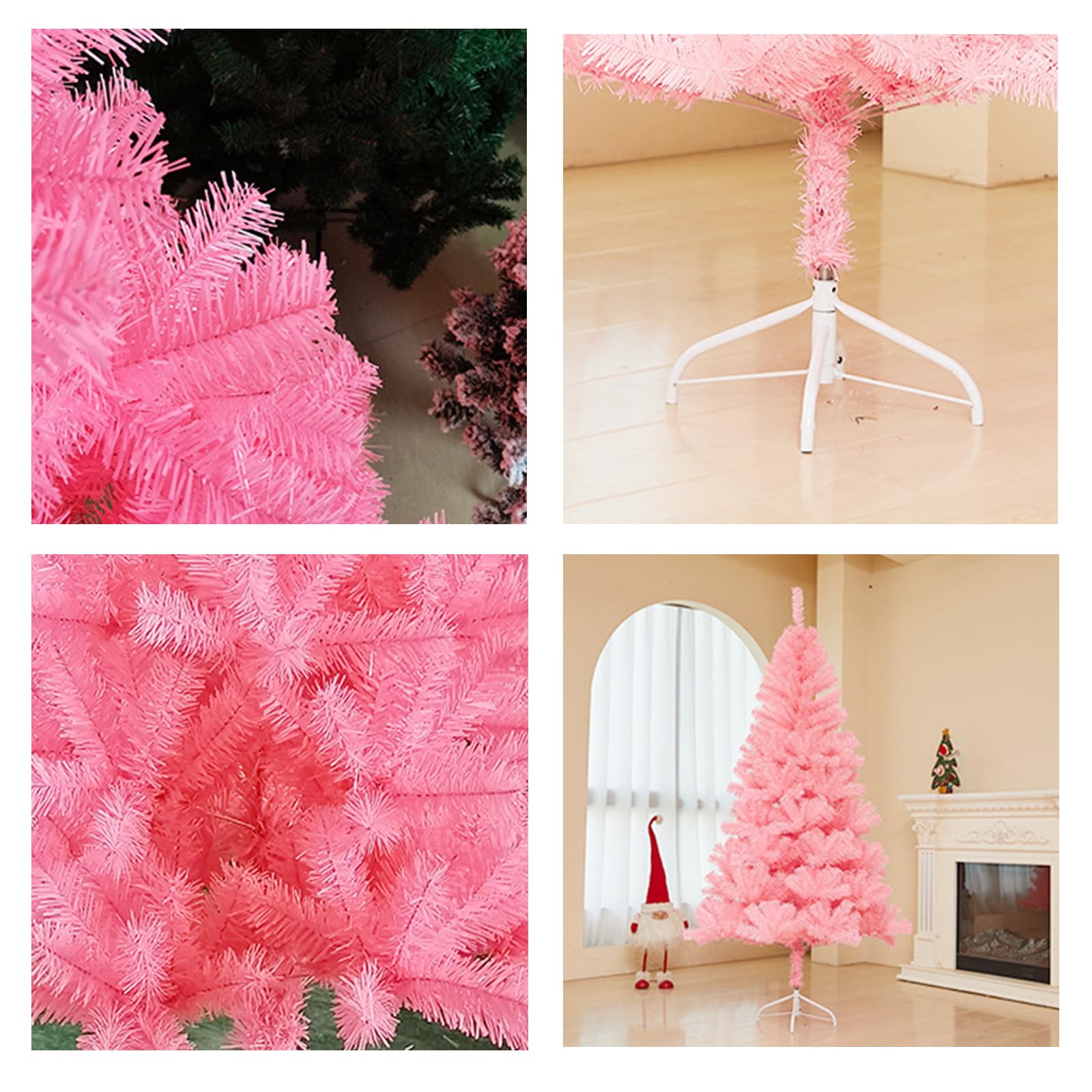 Generico Albero di Natale Artificiale Rosa con Supporti in Metallo, Facile da Montare, Perfetto per la Decorazione Festiva Interna ed Esterna(Height:150cm(59.0inch), Pink)