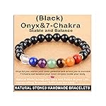 AD Beads Handmade Gemstone Stretch Elastic Bracelet Crystal Healing Reiki Nature\'s Beauty and Spiritual Essence Unisex (8mm, Onyx & 7-Chakra (Stable and Balance))