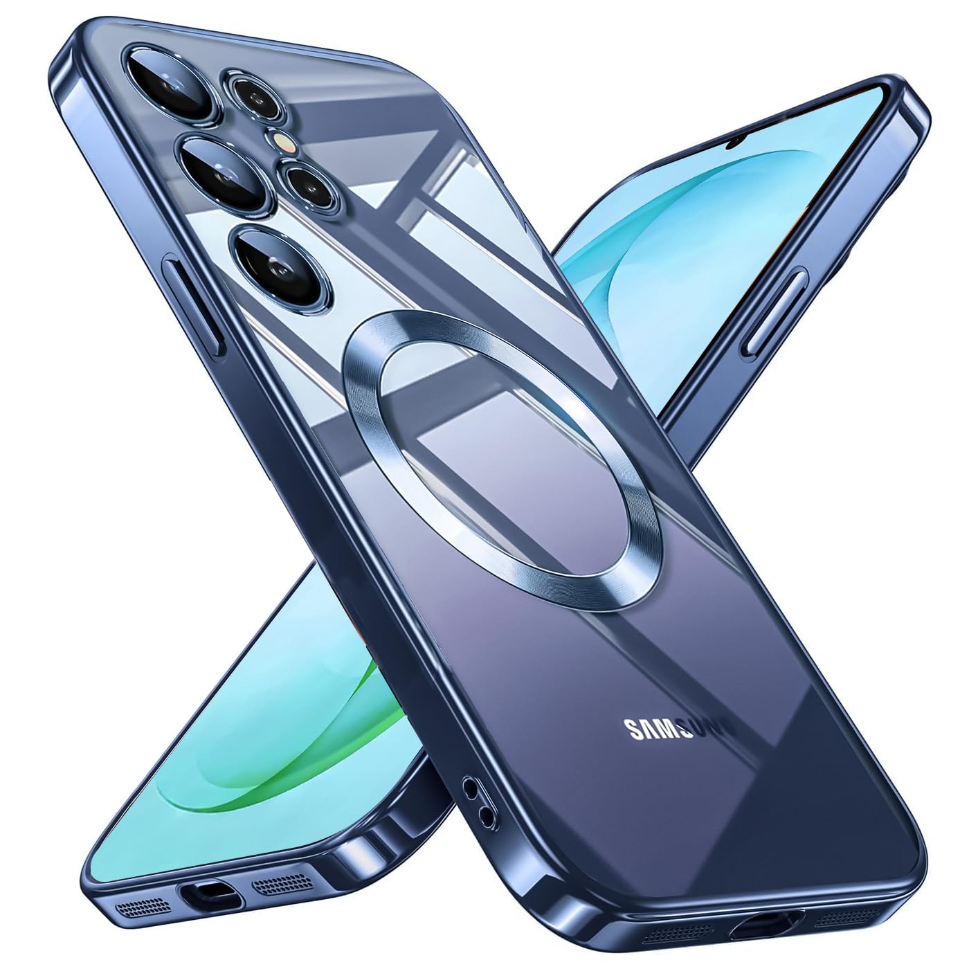 QiiStar for Samsung Galaxy S25 Ultra Case with Screen Protector & Camera Lens Protector Titanium Glossy Soft TPU Silicone Phone Case Women Girls Color Magnetic Case for Galaxy S 25 Ultra 5G,Blue