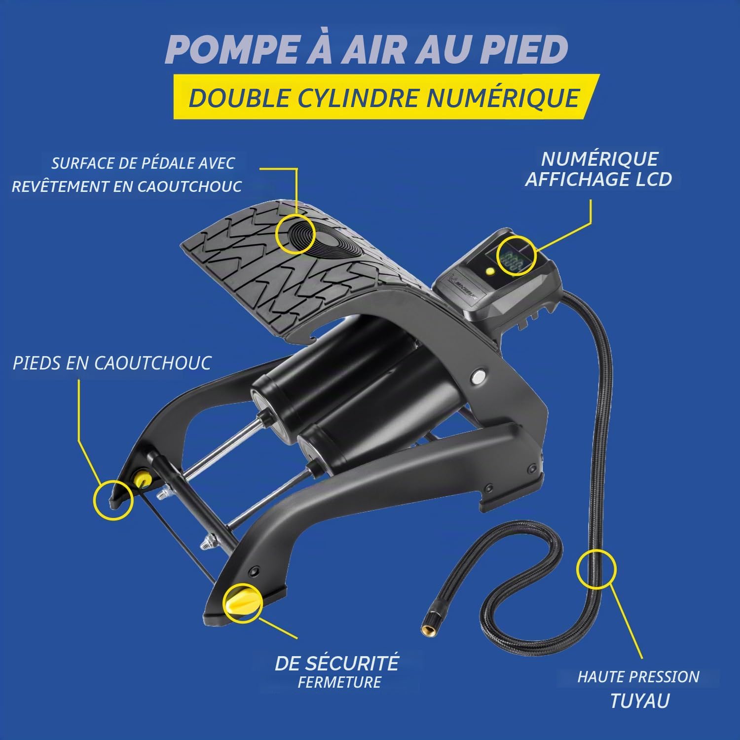 Michelin 92421 Pompe à pied, 2 cylindres avec affichage numérique