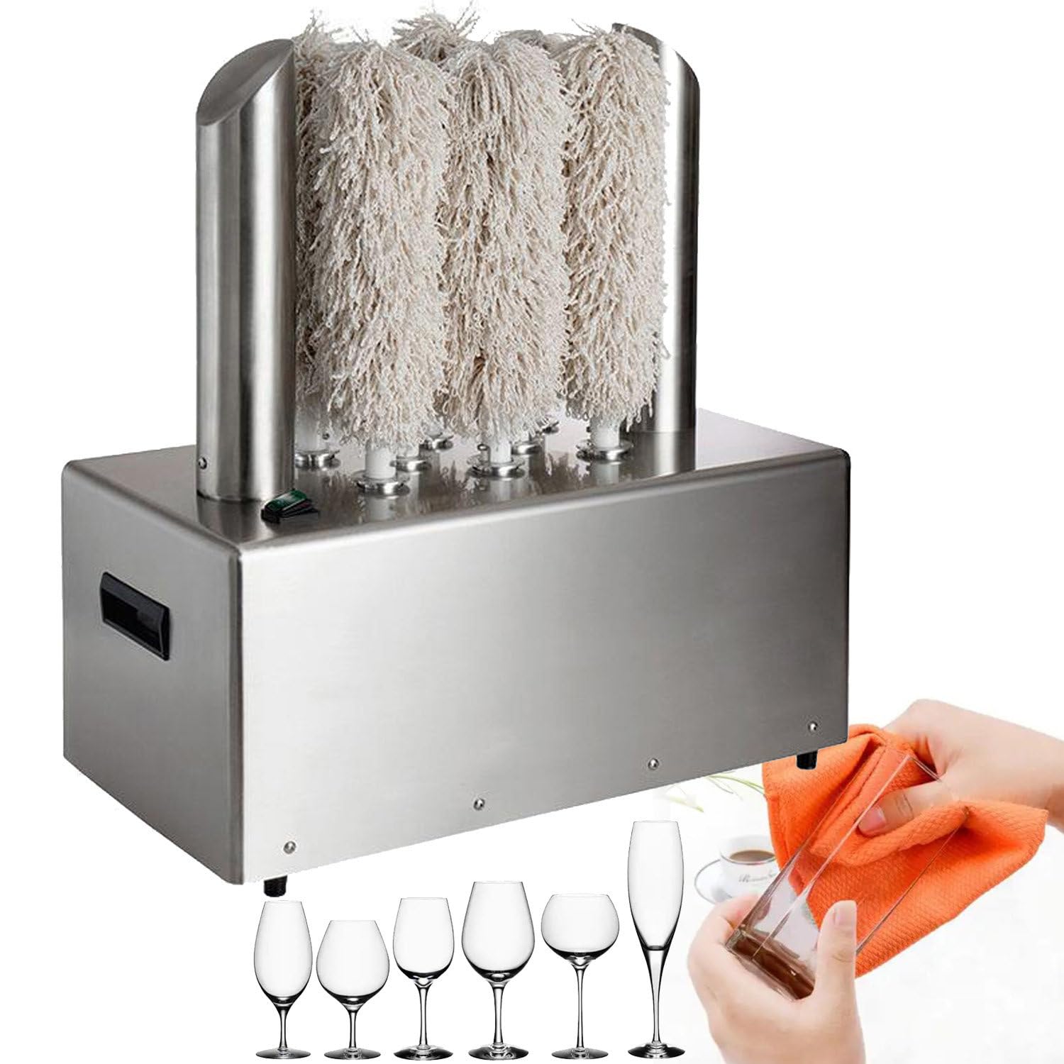 SICWEDIM Commercial Wine Glass Polisher,Red Wine Glass Wiping Machine,2-in-1 Electric Wine Glass Polishing Machine,with Instant Heating and Drying Design (8heads)