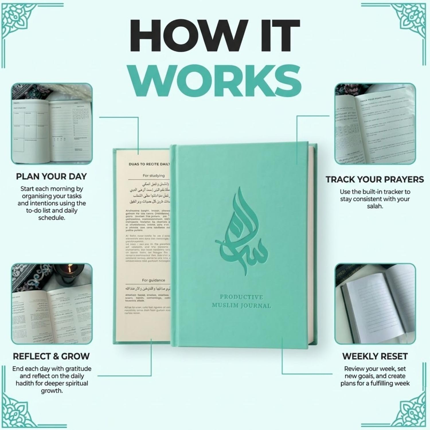 Salam Journal, agenda giornaliera islamica con monitoraggio delle preghiere, Hadith e Duas, layout non datato con copertura di 6 mesi, regalo per Ramadan ed Eid, per musulmani, pianificatore Ramadan