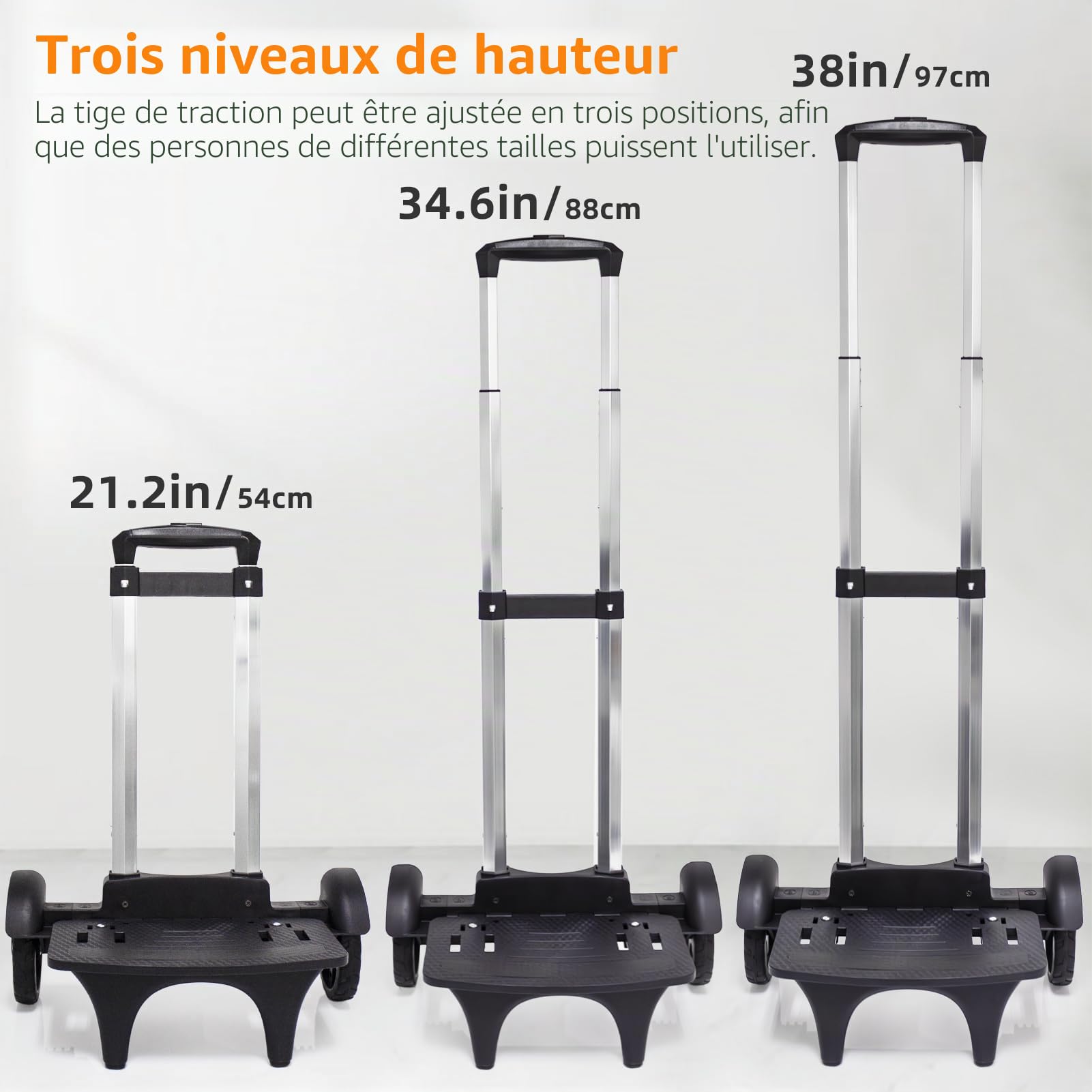 Chariot à dos pliable en alliage d'aluminium avec 2 grandes roues de réservoir, chariot à main pliable avec sangles à bagages pour sacs, sacs à déjeuner, sacs de golf, adolescents, adultes, école