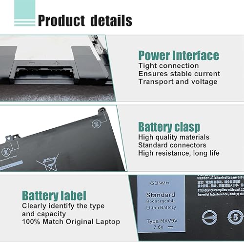 Miniatura 4 de MXV9V - Batería de repuesto para laptop Dell Latitude 5300 5310 7300 7400, Latitude 53005310 2 en 1, Inspiron 73007306 2 en 1 serie negra P96G P97G