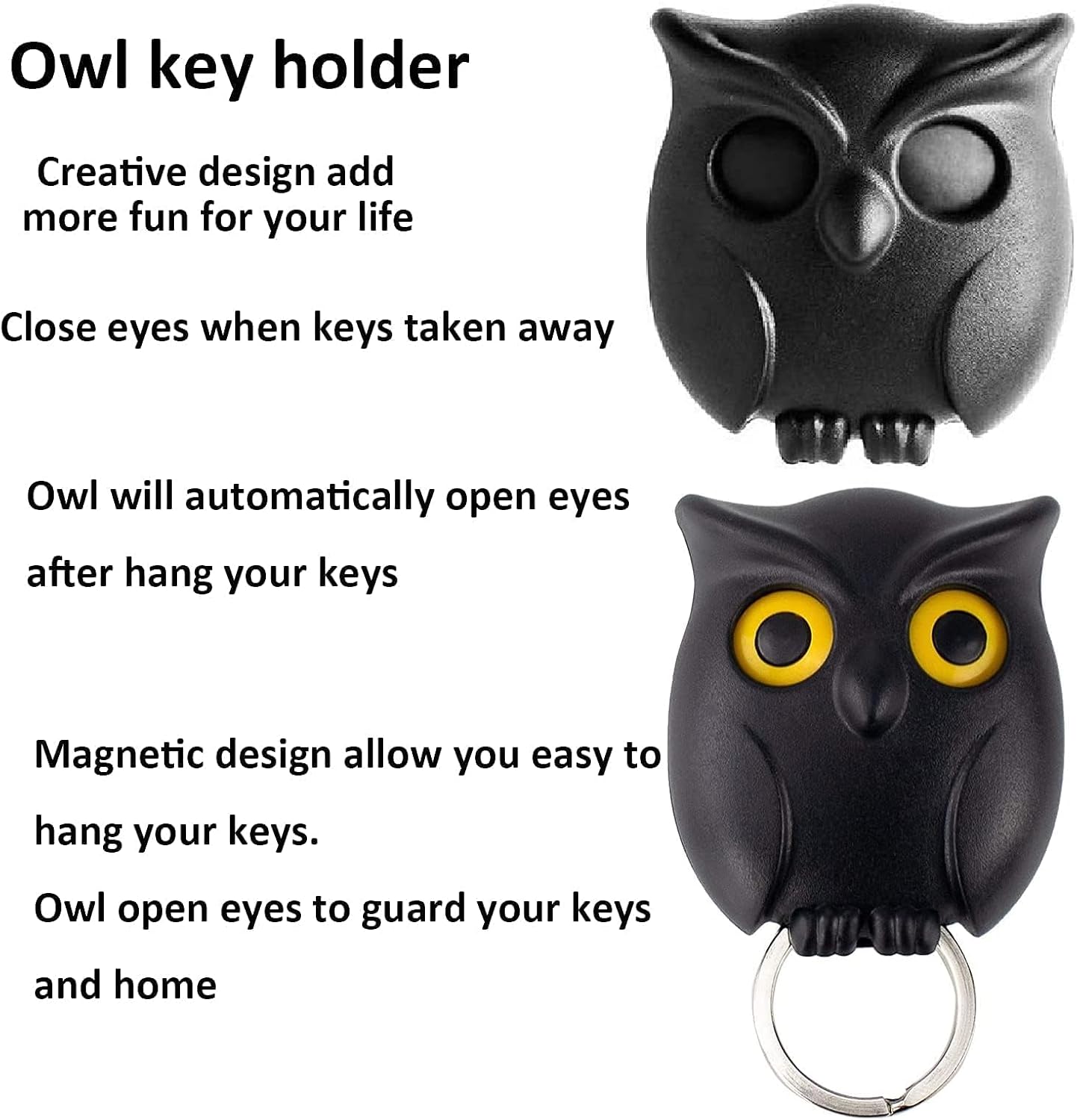 Night Owl Key Holder - Hoot Holder Keys, Night Owl Magnetic Wall Key, Cute Owl Key Holder, Creative Automatic Open Close Eyes Owl Keychain Holder, Key Hanger Storage Hook Hanging Key (6PCS D)