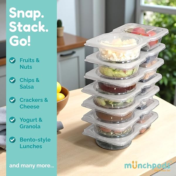 Reusable Snack Containers with Lids 10 Pack (20 Pieces) Portion control, Snack Pack Containers 2 Double Compartment Snack Containers for Kids On the Go Meals, Camping Snack Tray Prep - 3