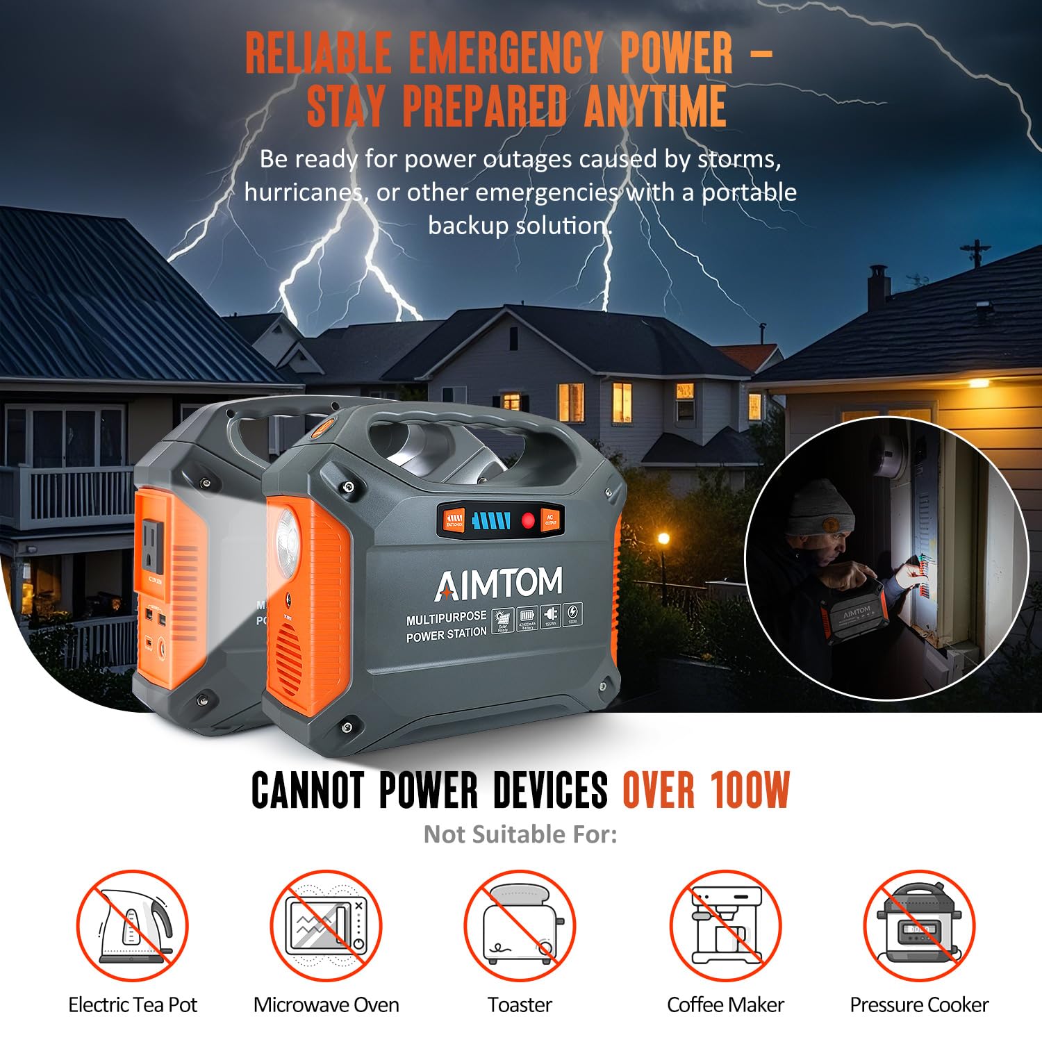 Amazon.com: AIMTOM 42000mAh 155Wh 電站,緊急備用電源,附手電筒