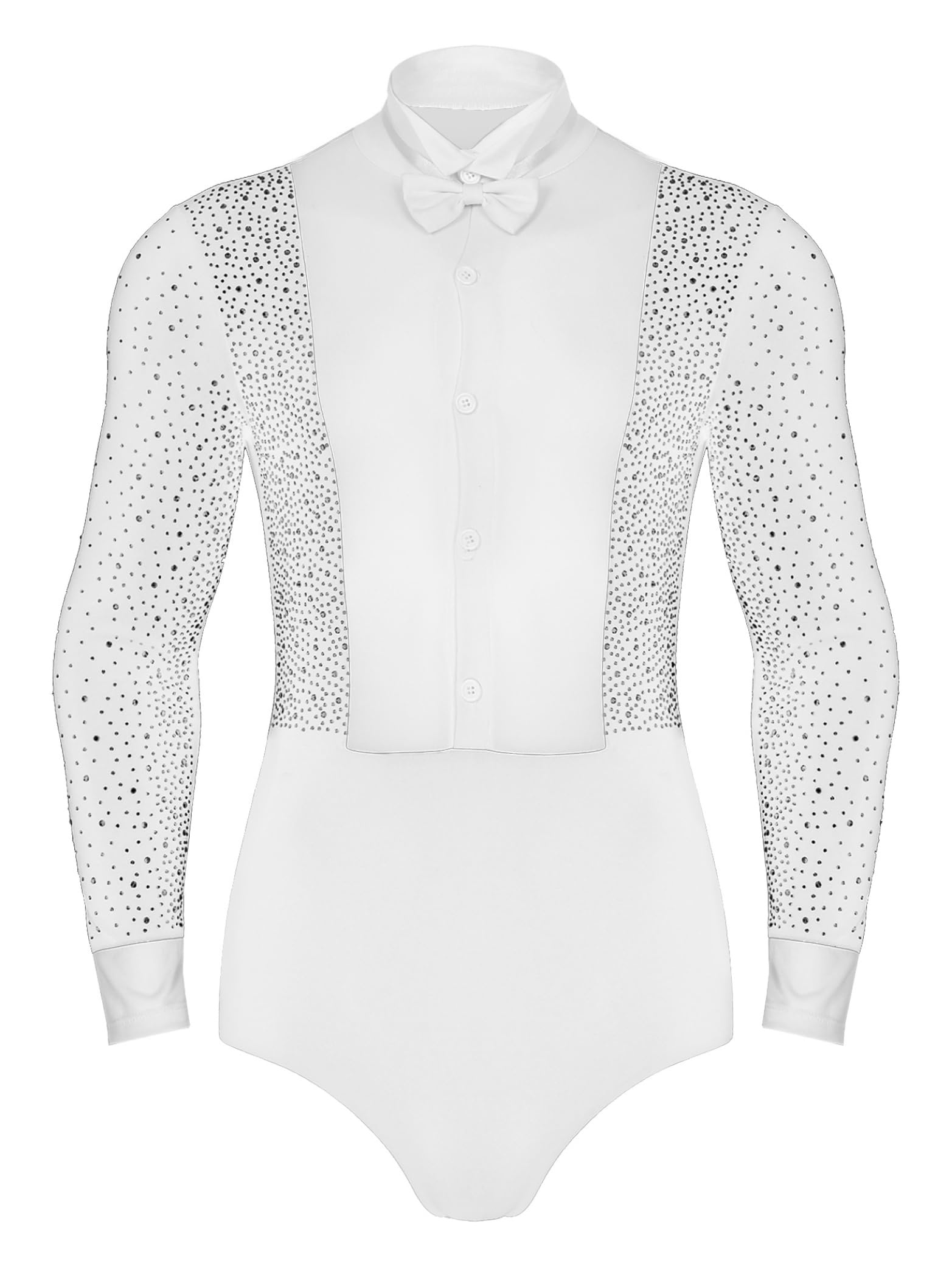 Yhong Camisa latina para hombre con diamantes de imitación, camiseta de una pieza, disfraz de danza con pajarita salsa samba chacha modernas camisetas de baile