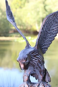 Inspirational Gifting Eagle Swooping Garden Sculpture Ornament Statue 52cm tall in hand cast solid Aluminium with bronze effect finish