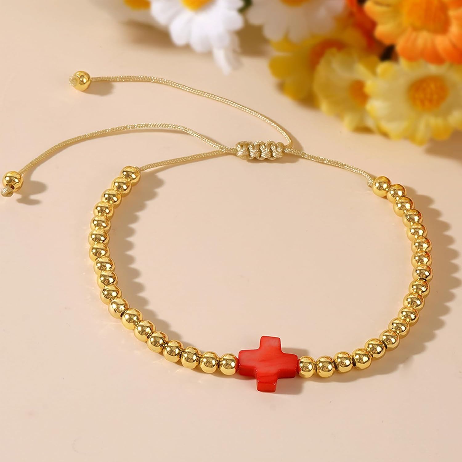 Gold Beads Colorful Shell Cross Stack Bracelets Set for Women, 6Pcs Trendy Cute Boho Handmade Stackable Rainbow Friendship Beaded Ball Stretch Bracelet Summer Beach Jewelry Gift. - Image 5