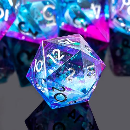 Miniatura 3 de YEMEKO Juego de dados DND hechos a mano con núcleo líquido, bola de arena movediza, 7 accesorios para Calabozos y Dragones, dados de resina