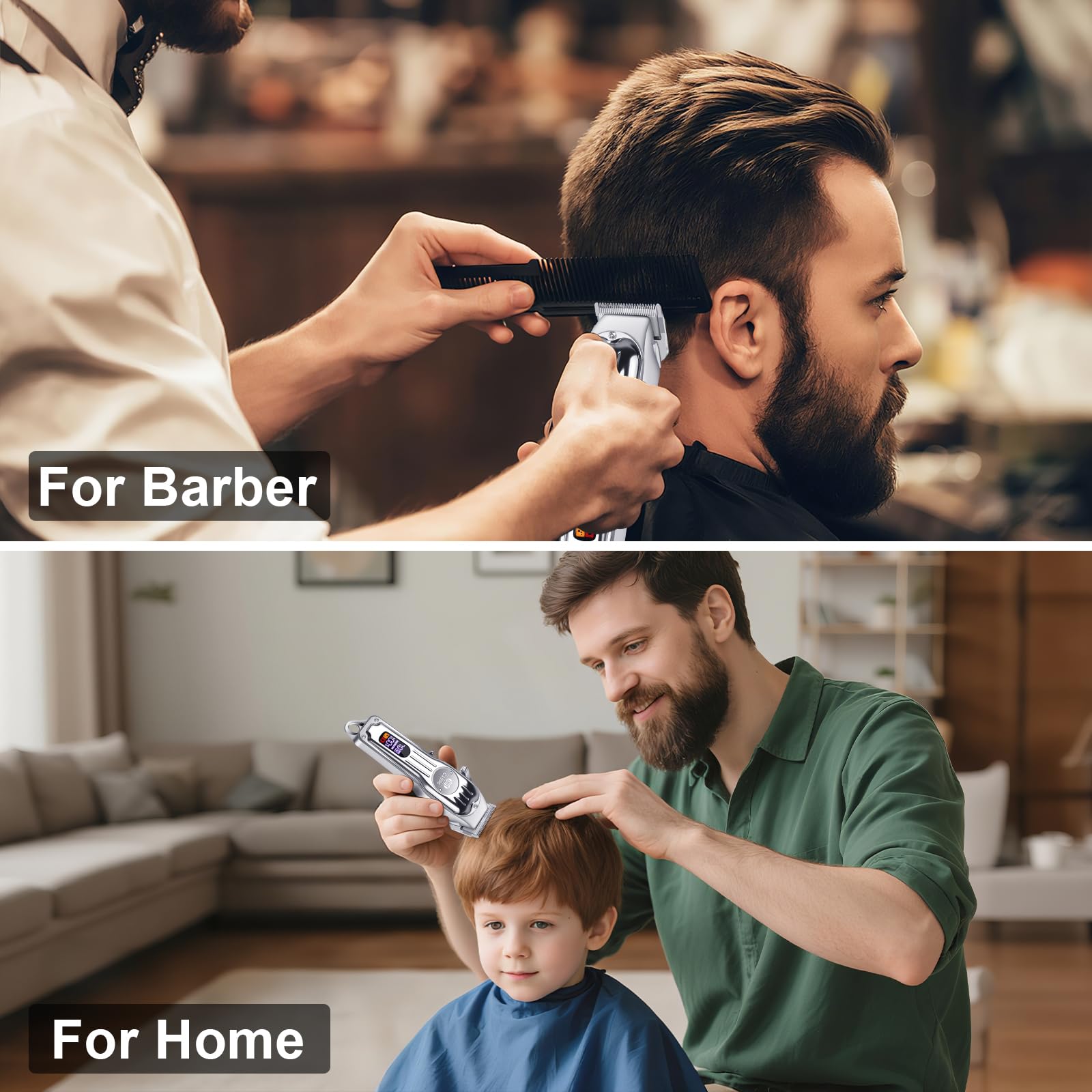 CIICII Tagliacapelli Uomo Professionale e Trimmer Capell, Kit Senza Fili con Macchinetta per Capelli (Rasoio Elettrico Barba & Taglia Capelli per Uomo) Tagliacapelli DIY Salone di Bellezza a Casa