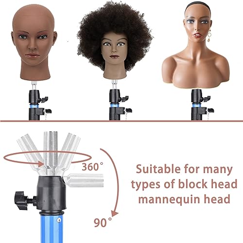 Miniatura 4 de Trípode de peluca rosa para entrenamiento de peluquería de cosmetología, trípode de cabeza de maniquí ajustable y soporte de cabeza de peluca