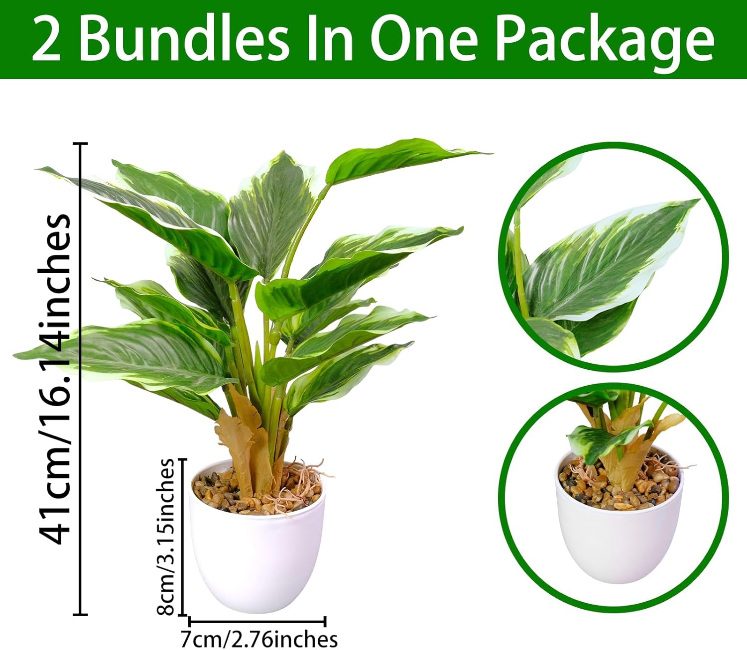 2 Pack Artificial Hosta Potted Plants, Medium Fake Tropical Plants in Pot, Faux Green Plants Indoor for Office Table Desk Home Décor