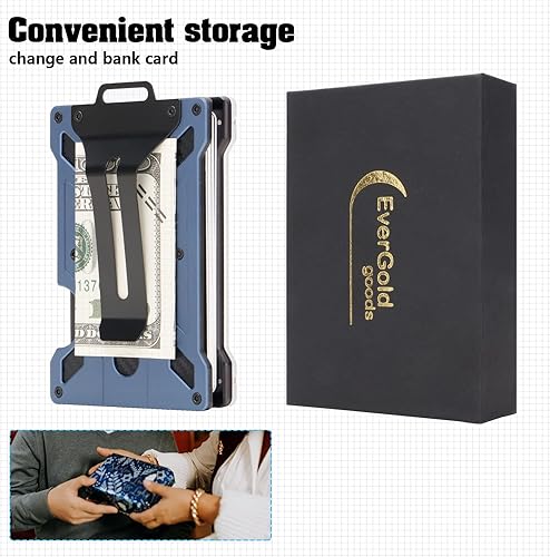 Miniatura 3 de EverGoldGoods Tarjetero minimalista para hombre  Cartera delgada para tarjetas de crédito  Cartera de metal de aluminio con clip para dinero