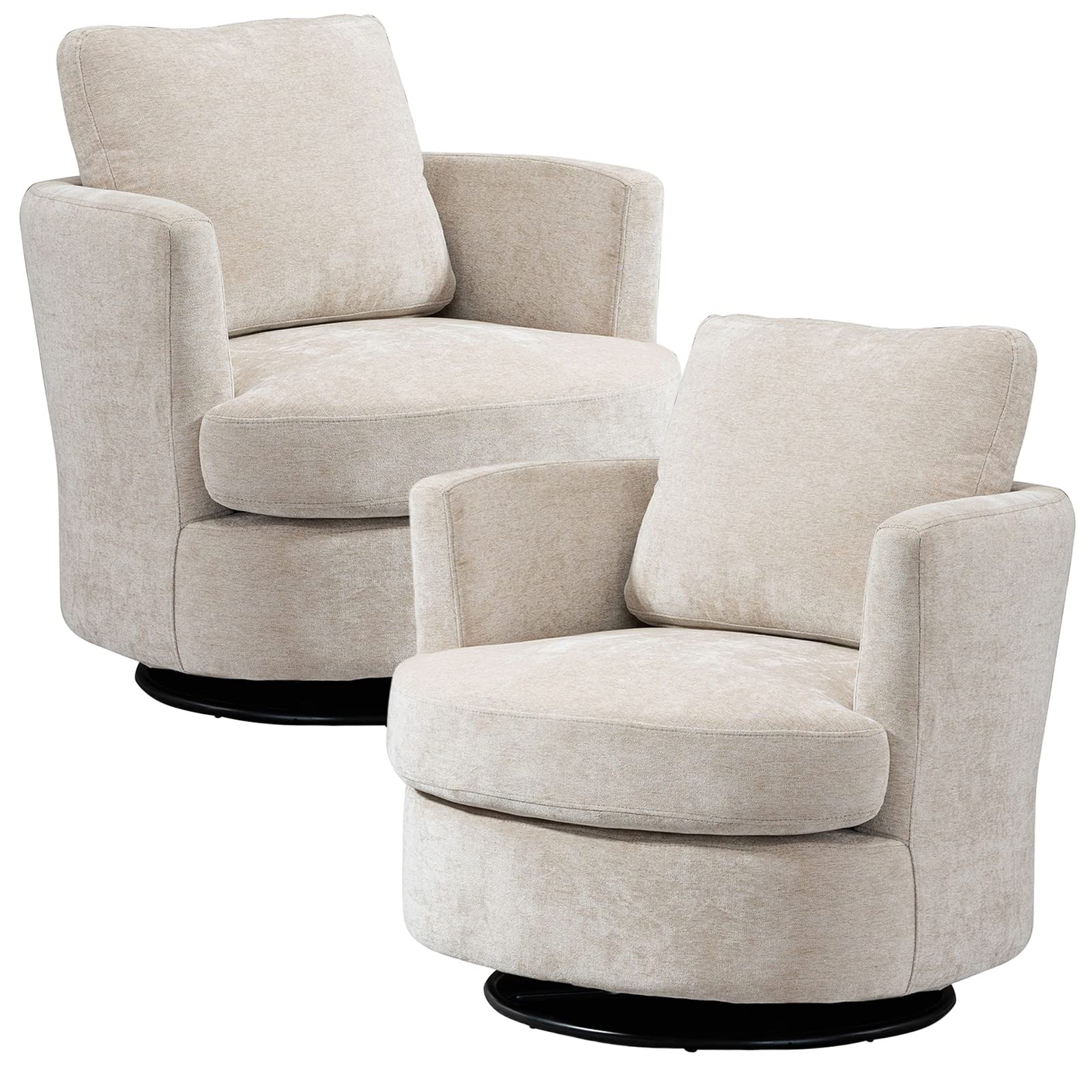 31.9" W Chenille Swivel Accent Barrel Chair Set of 2, Comfy Round Sofa Chair for Living Room, 360 Degree Club Chair, Leisure Arm Chair for Nursery Bedroom Living Room Lounge Hotel Office, Beige