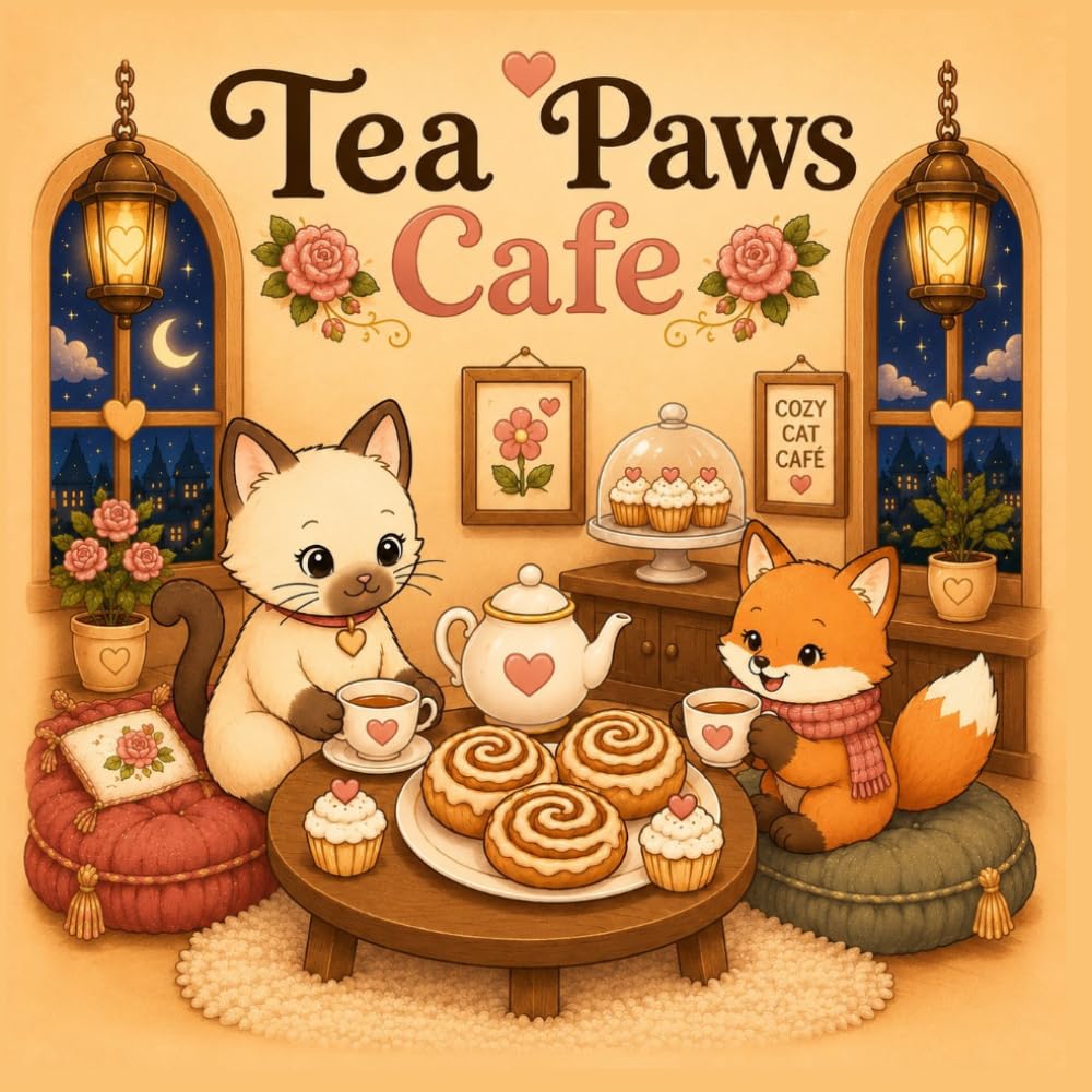 Tea Paws Café: Cozy Cat Café Coloring Book for Adults