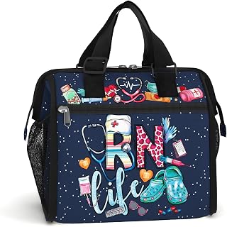 84hoods Large Lunch Box for Women. Insulated Lunch Bag for Work Office Travel Picnic with Adjustable Strap. Registered Nurse Gift. RN Life Galaxy.