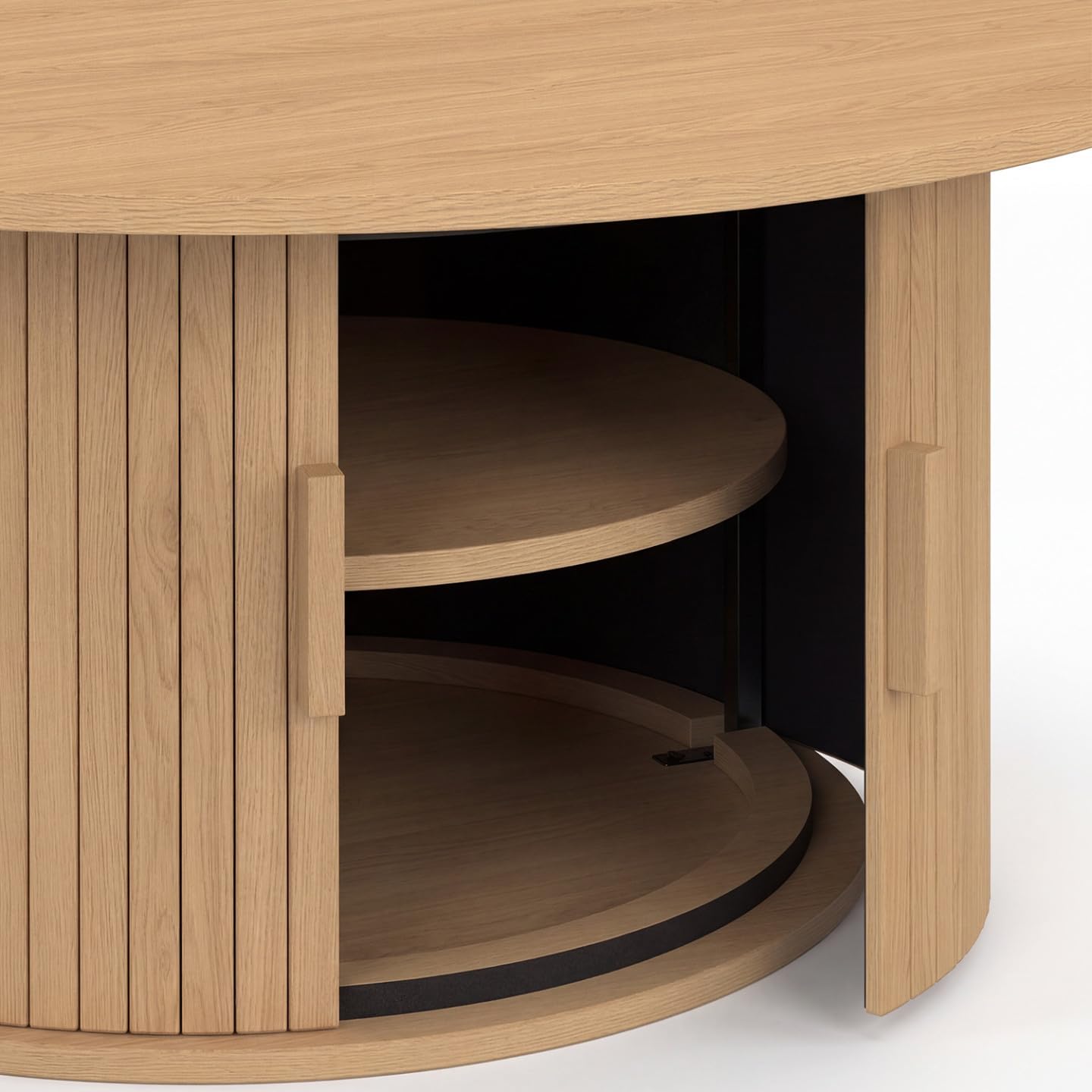 IDMarket - Table Basse Ronde Juliette 100 cm avec Rangement Lattes Bois