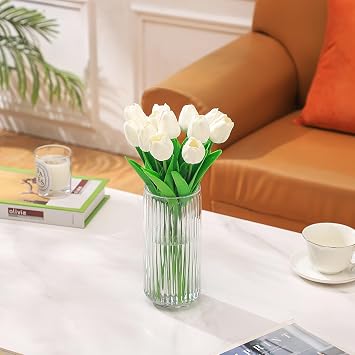 Ribbed Glass Vase Flower Vases for Bouquet Clear Glass Vases for Flowers Modern Ribbed Vase for Coffee Table Living Room Bedroom Dining Table Office Wedding 20cm