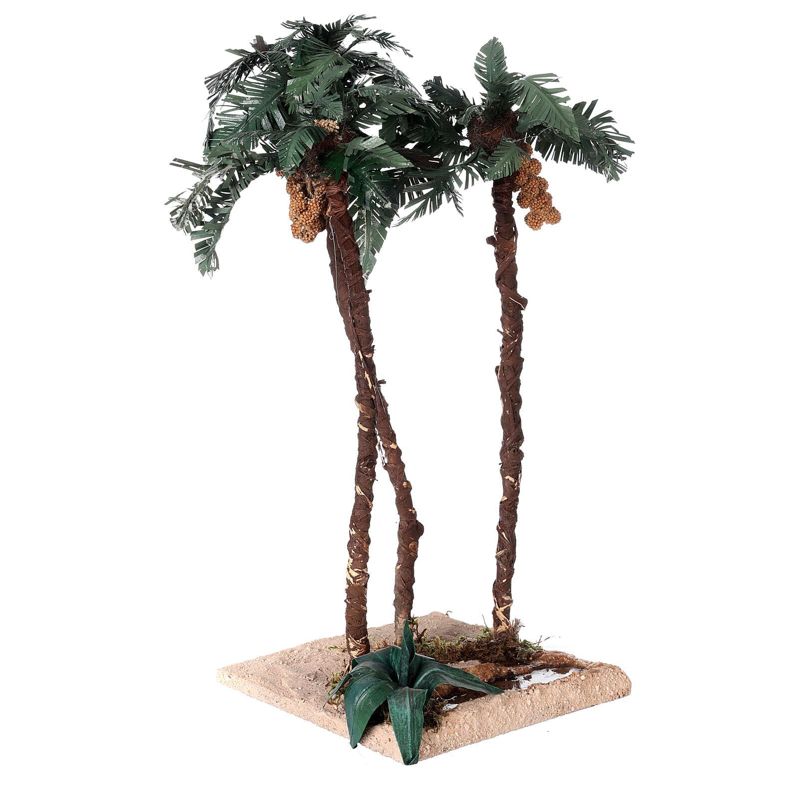 Holyart Mousse végétale, Lichens, Arbres, Pavages: Palmier Triple avec Oasis crèche h 30 cm