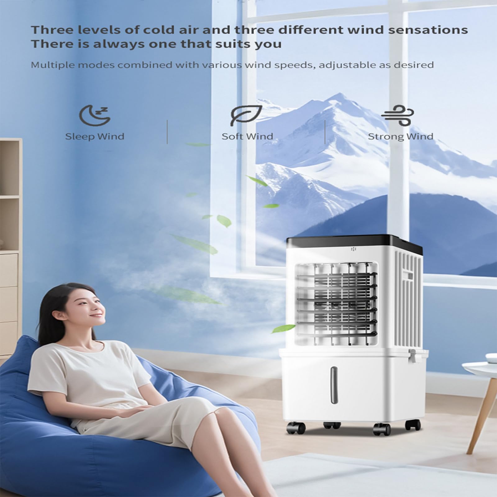Raffrescatore D'aria Portatile Con Serbatoio Da 10l, Oscillazione Automatica, Timer, Telecomando E Controllo Touch