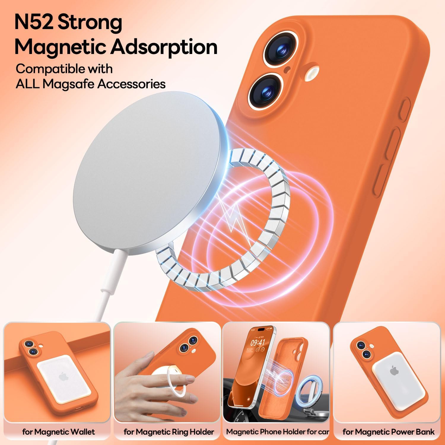 LOVE 3000 Magnetic for iPhone 17 Case Premium Silicone, Bright Orange image 2