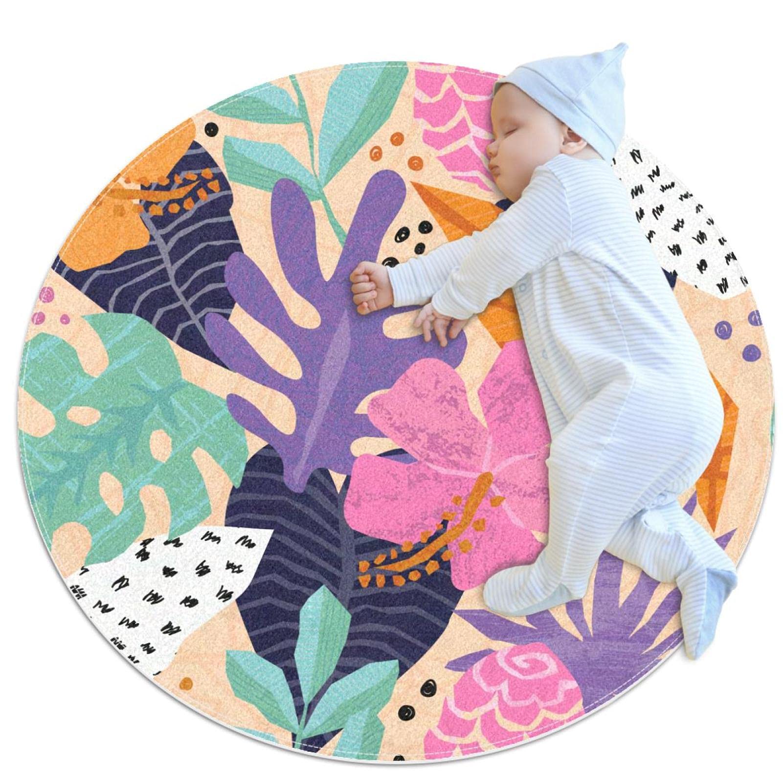 Tapis rond feuilles colorées JDEZ pour apporter de la joie dans la chambre