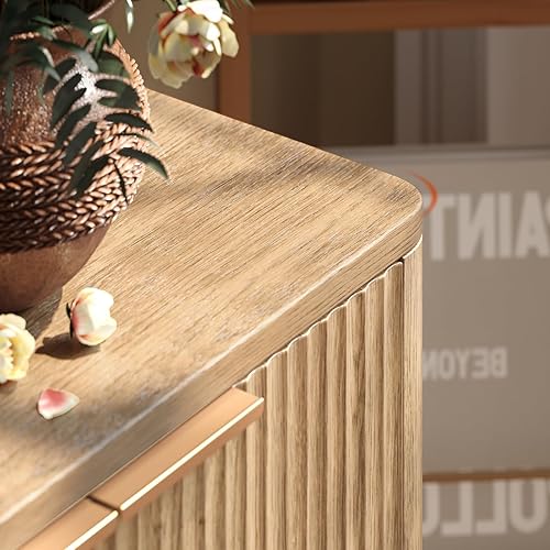 Miniatura 7 de Evermagin Soporte de TV acanalado de roble de 67 pulgadas para televisores de hasta 75 pulgadas, centro de entretenimiento moderno de mediados de