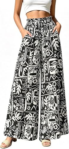 Wide Leg Pants for Women Casual Summer Beach Boho Floral Pants