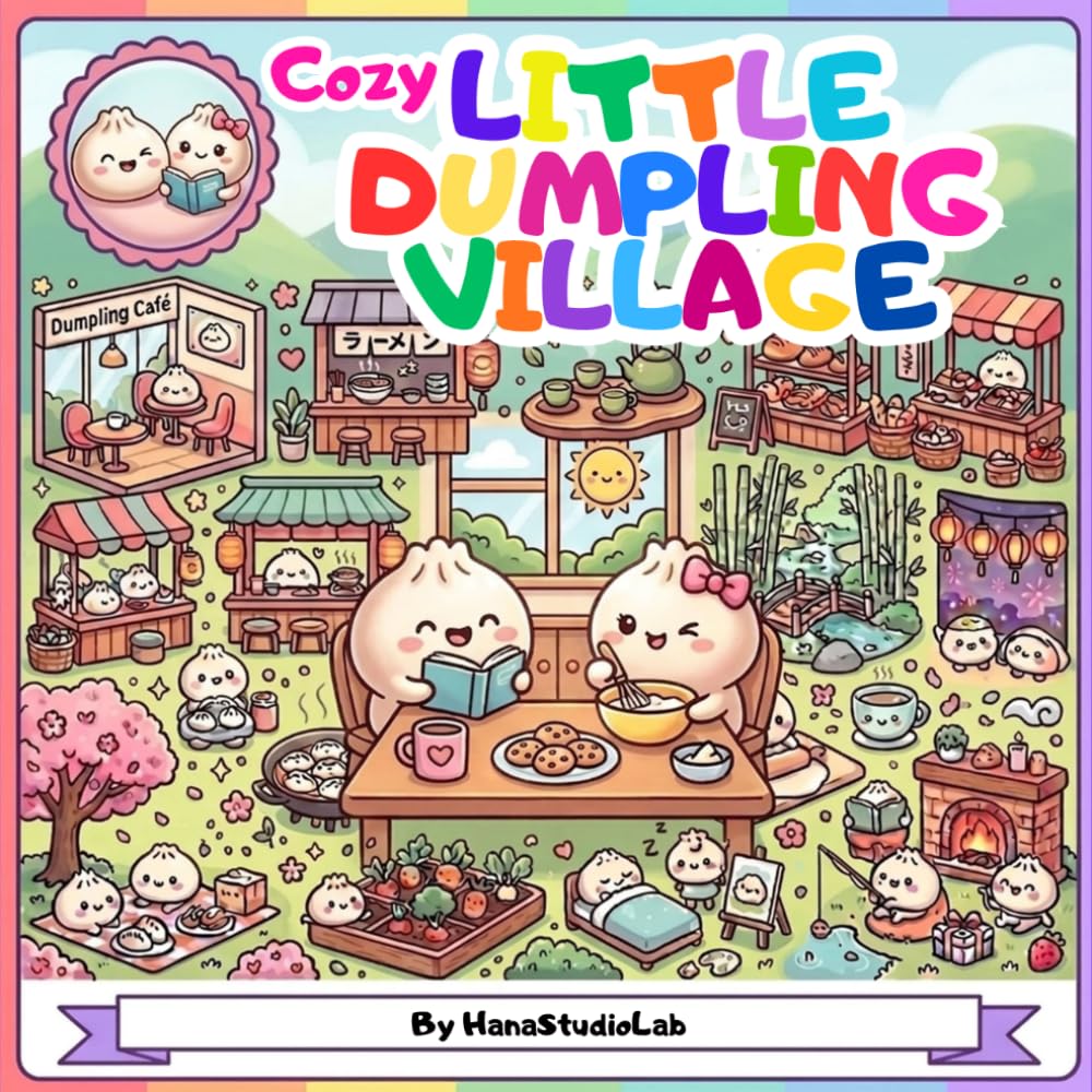 Cozy Little Dumpling Village: Cute & Cozy Coloring Book for Adults and Teens 40 Bold and Easy Kawaii Coloring Pages