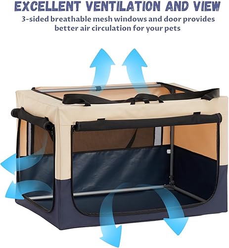 Miniatura 6 de PETSFIT Jaula portátil suave de 30 pulgadas para perros  Marco resistente en espiral patentado, perrera plegable para perros medianos, 3 puertas de