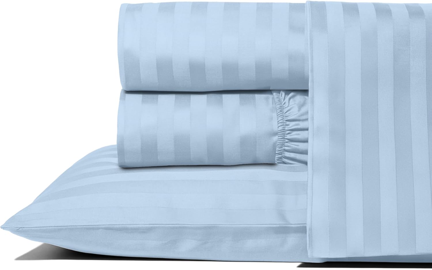 THREAD SPREAD King Size Sheets Set, Luxury 1000 Series Paradise Collection 100% Egyptian Cotton Damask Striped Bed Sheets King Size (4 PC, Light Blue Stripe), Soft 16" Deep Pocket Hotel Sheet Set