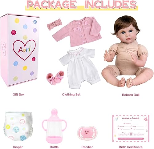 Miniatura 8 de Aori Muñecas Reborn de bebé de 22 pulgadas realistas realistas con oso de peluche para niñas y niños