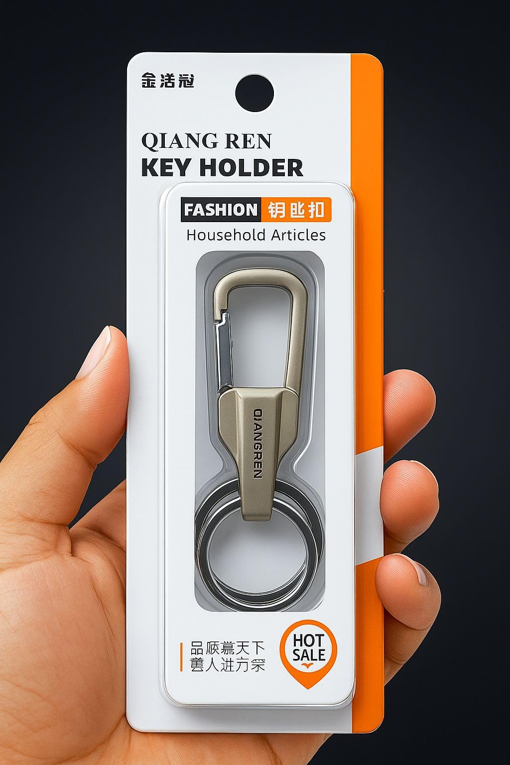 Qiang Ren Fashion Key Holder, Metal Carabiner Keychain, Grey Zinc metal-image-28