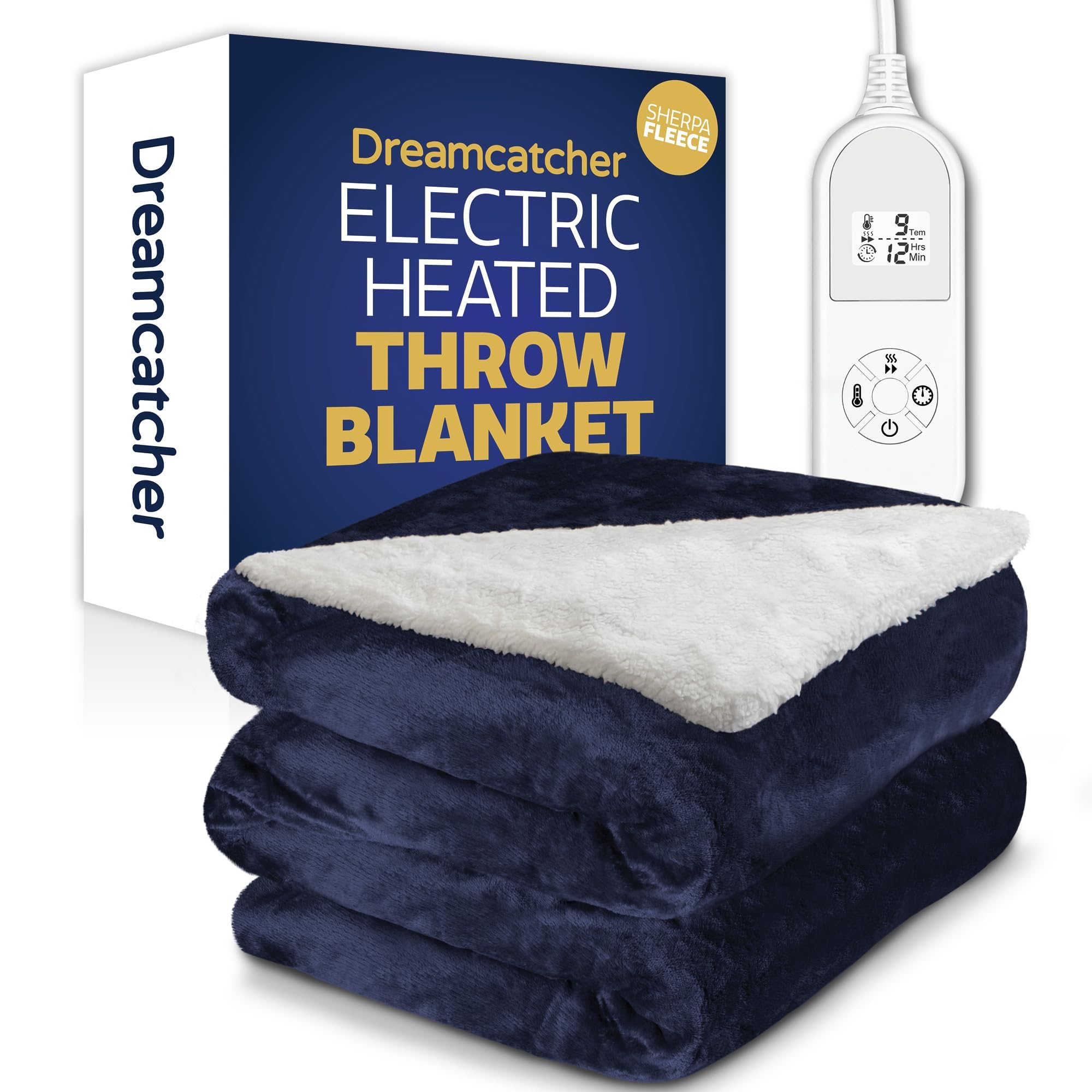 Dreamcatcher Sherpa Heated Throw Blanket, 9 Heat Levels, 12HR Timer, Navy โ image 1
