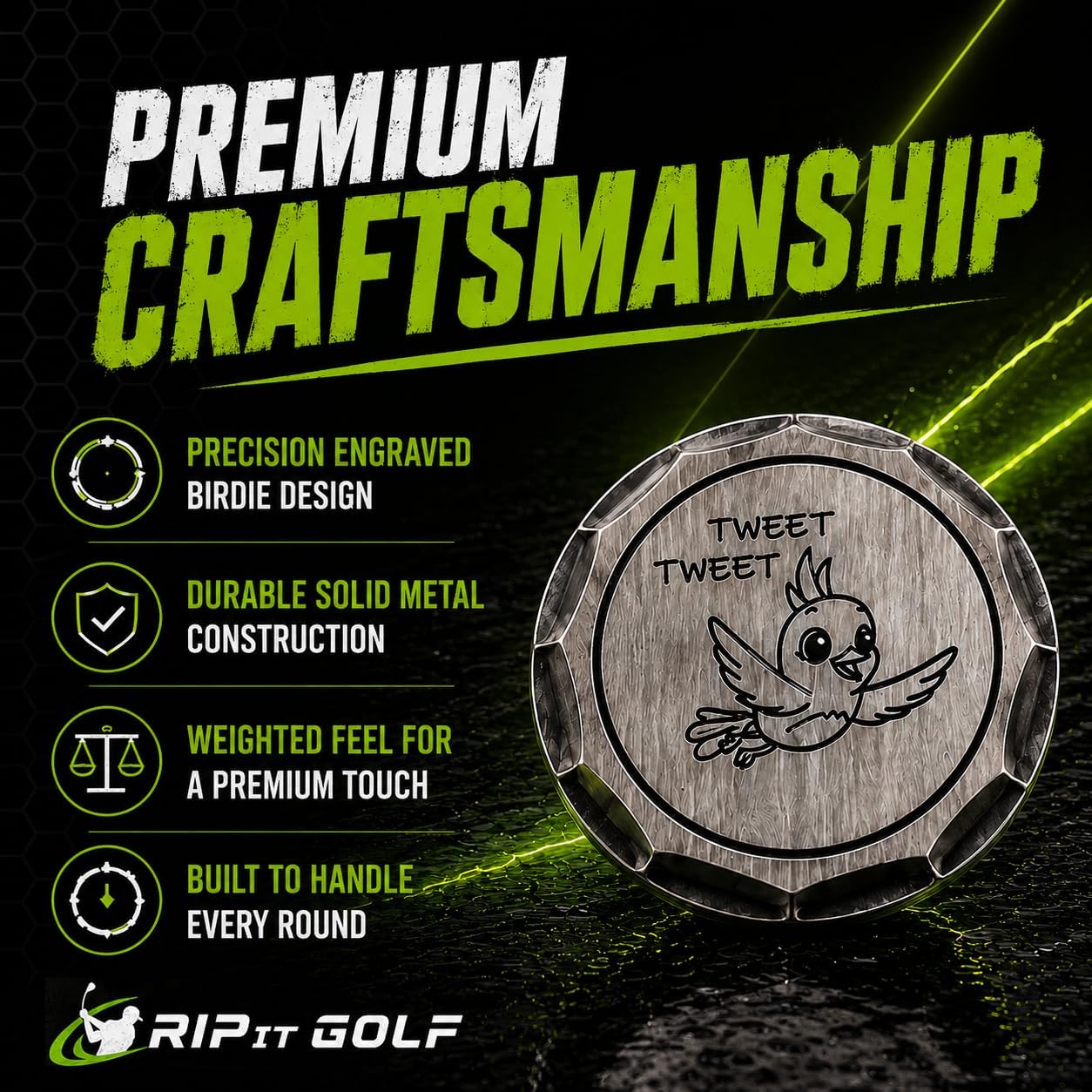 THE Birdie Golf Ball Marker – Funny Tweet Tweet Bird Design – Premium Metal Golf Marker for Putting Green – Golf Accessories for Men image 3