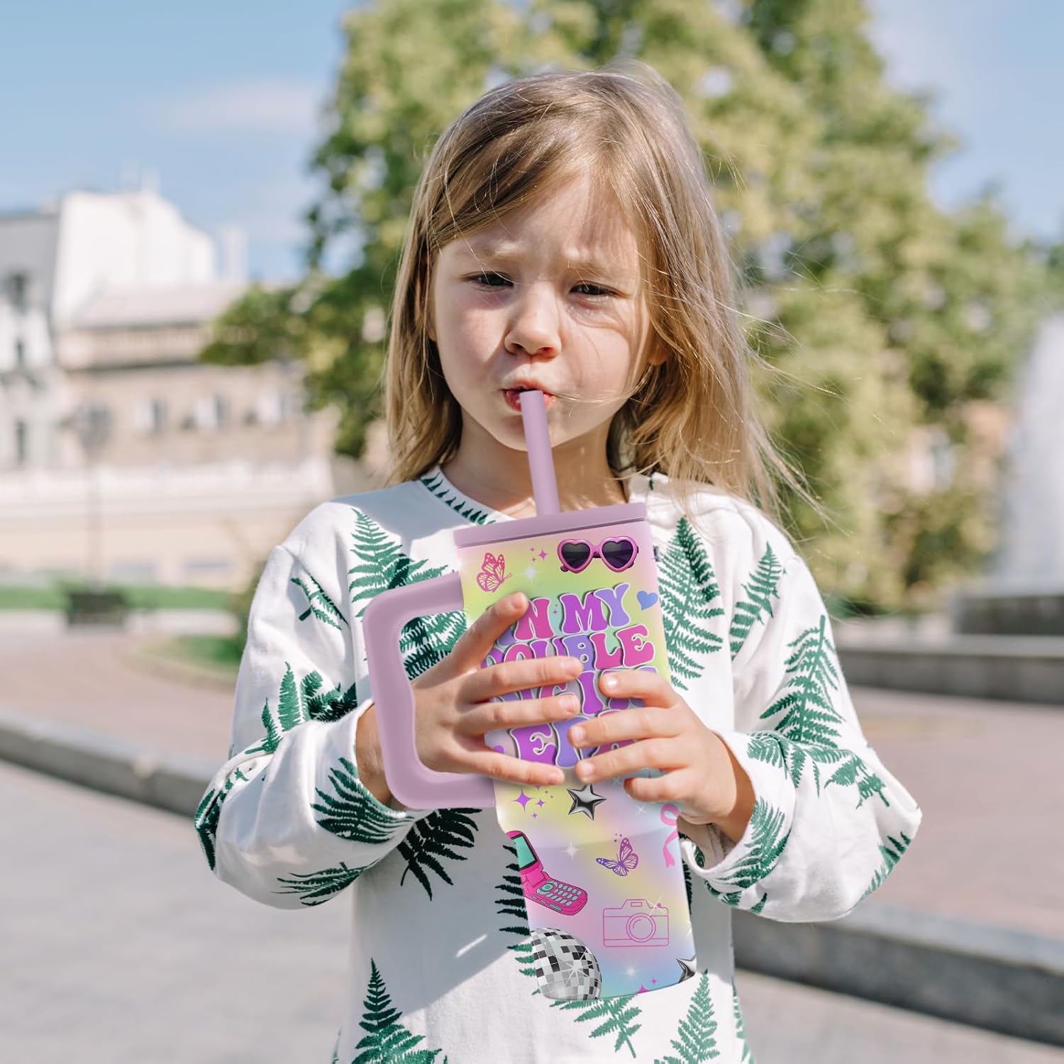 Hiboss Birthday Gifts for 10 Year Old Girls, in My Double Digits Era Tumbler with Handle 24oz, 10th Birthday Gifts for Girls, Iridescent Girl Music Disco Theme Party Cup - Image 2