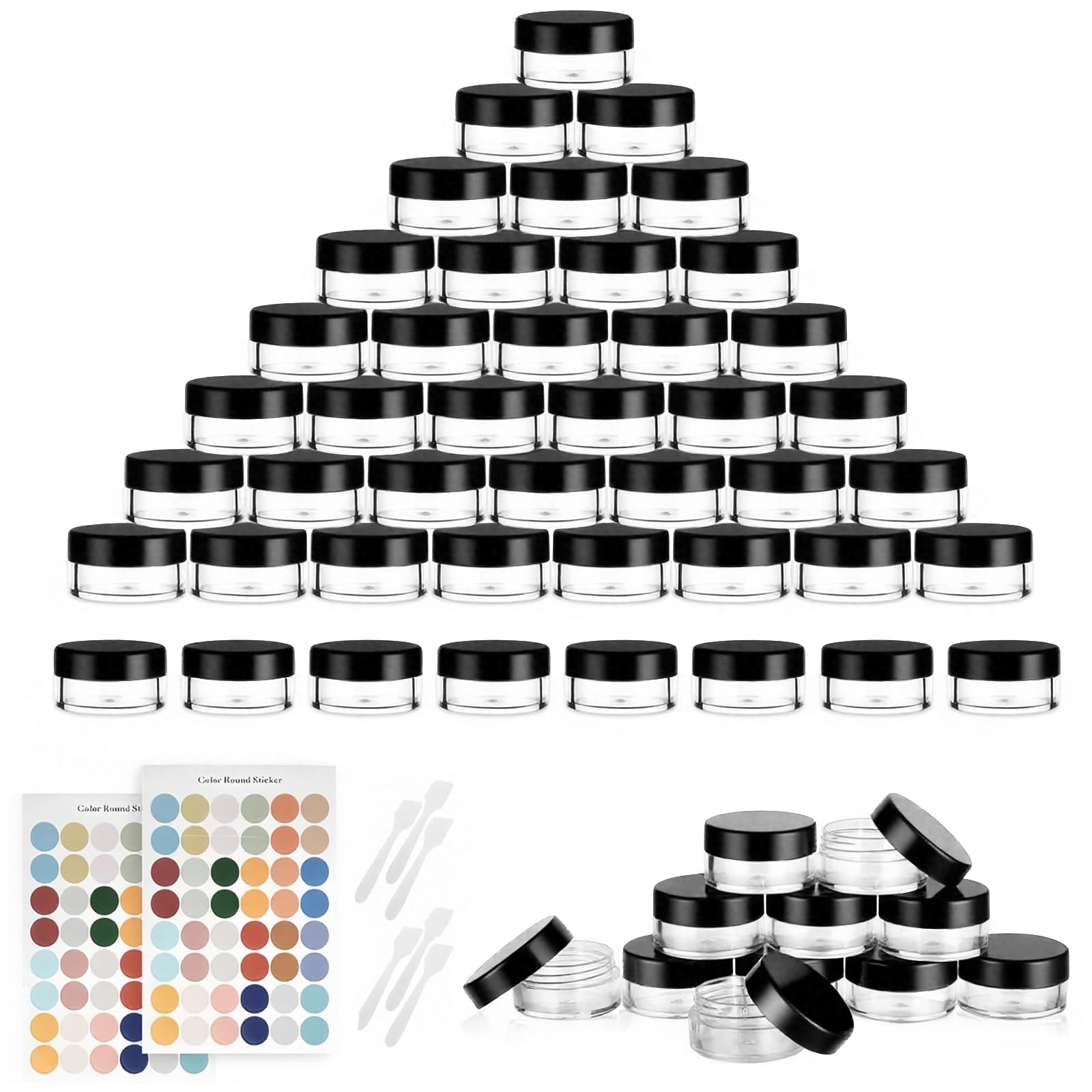 Flintronic Plastic Cosmetic Jar 70 * 5ml, Transparent & Visible Sample Container Jar