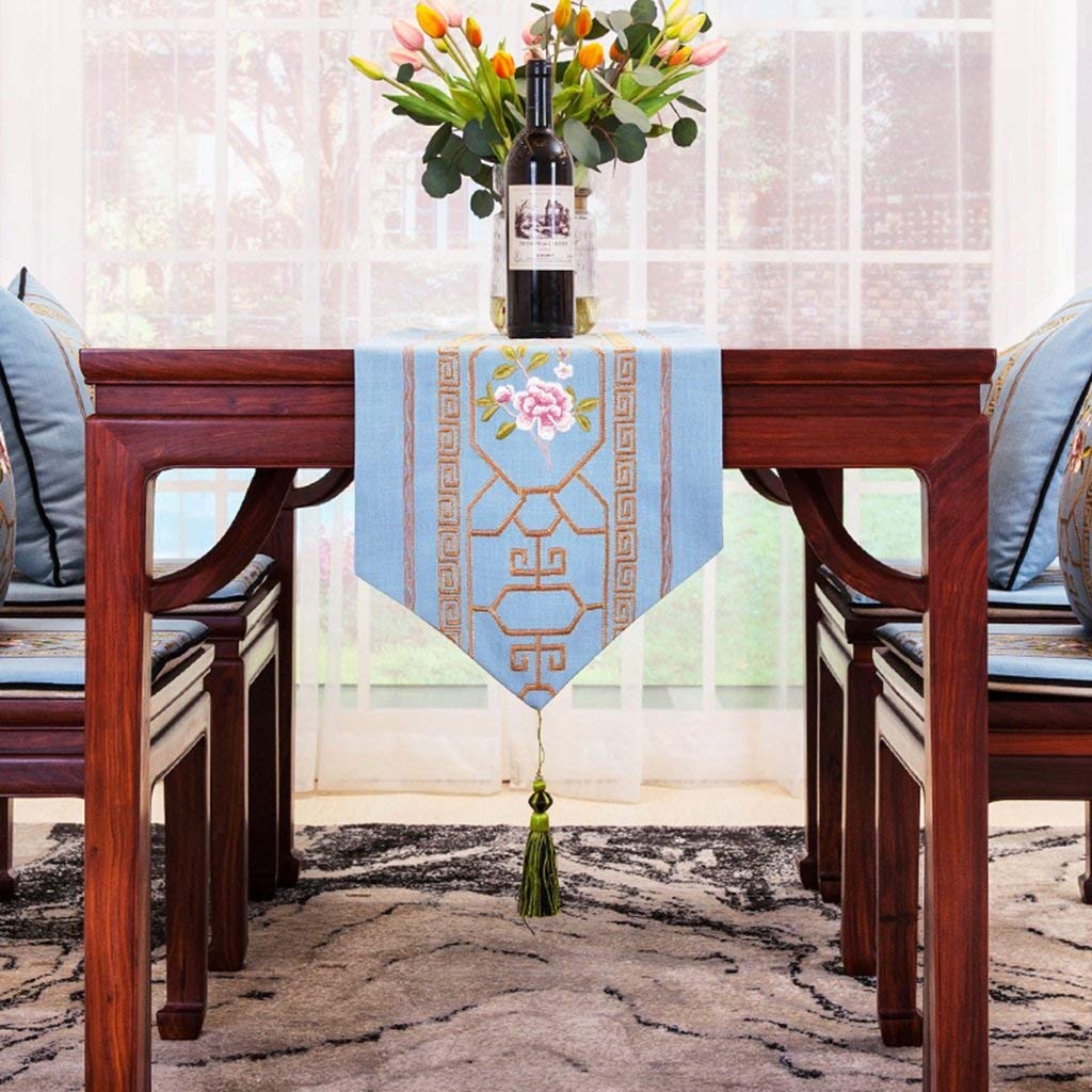 Chemin de table en coton lin brodé MU pour décoration de maison et hôtel