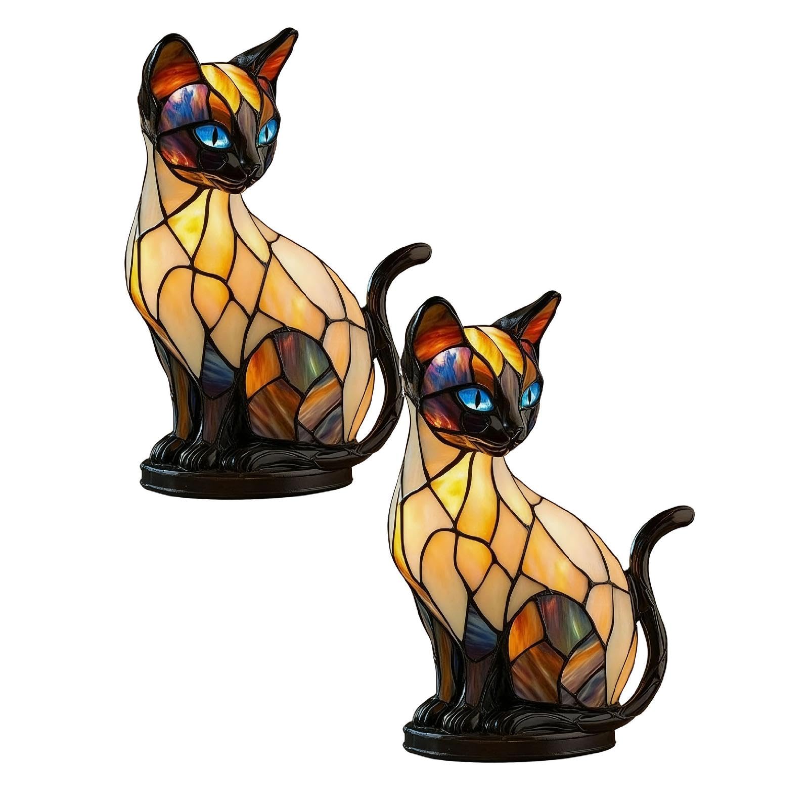 Cat Lamp, Stained Glass Lamp, 2026 Decorative Cat Shaped Resin LED Night Light for Cats Lovers, USB Vintage 3D Table Lamp Cozy Glow for Desk & Mantel, Fun Gift for Pet Owners (2)
